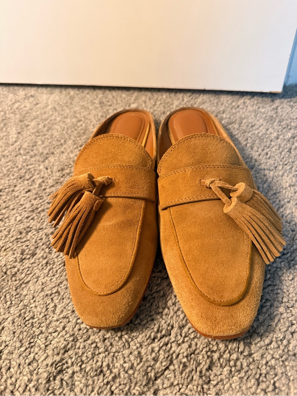 Zara Suede Tassel Mule Loafers - Tan/Camel